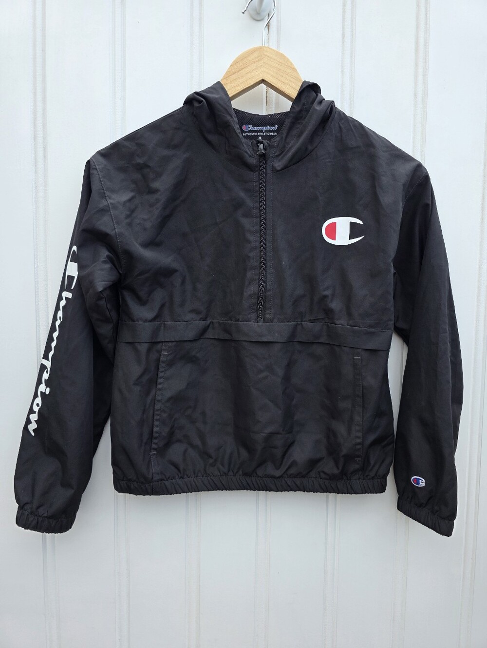 Champion 1/4 Zip Hooded Anorak Lightweight Windbreaker Jacket Youth Medium